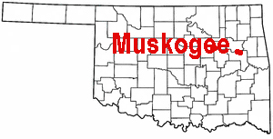 Oklahoma map shwing location of Muskogee