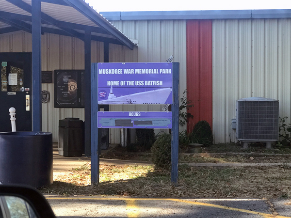 Muskogee War Memorial Park sign