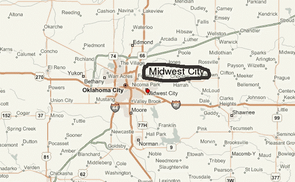 Map showing location of Midwest City