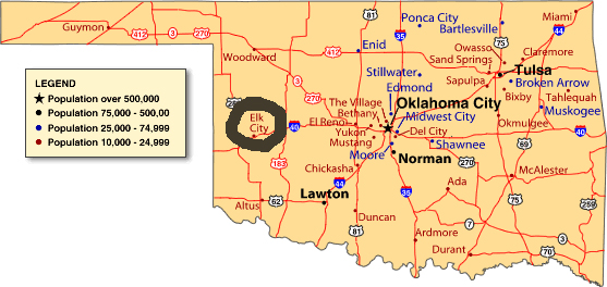 Map showing location of Elk City Oklahoma