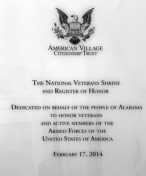National Veterans Shirine sign