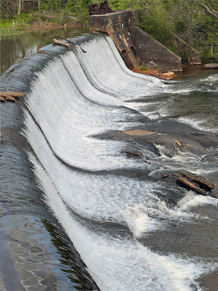 the waterfall as seen from the bridge at Glenadal Shoals