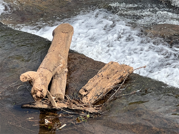 logs on top of the waterfall