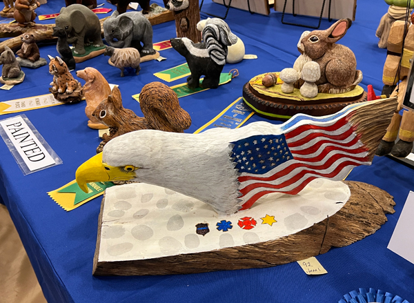 Eagle and USA flag woodcarving