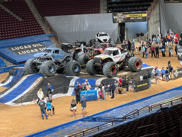 The Monster Trucks on a platform