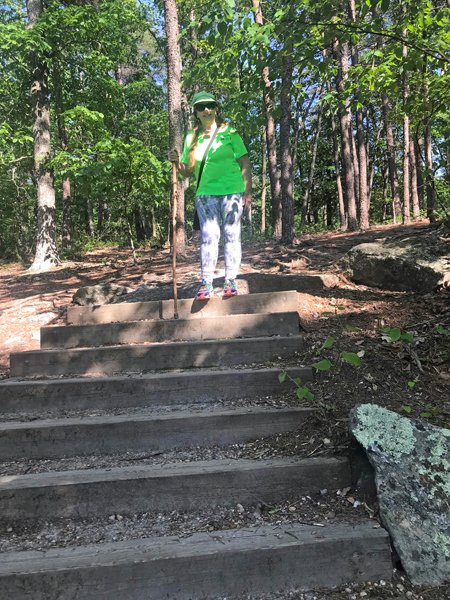 Karen Duquette on the stairs