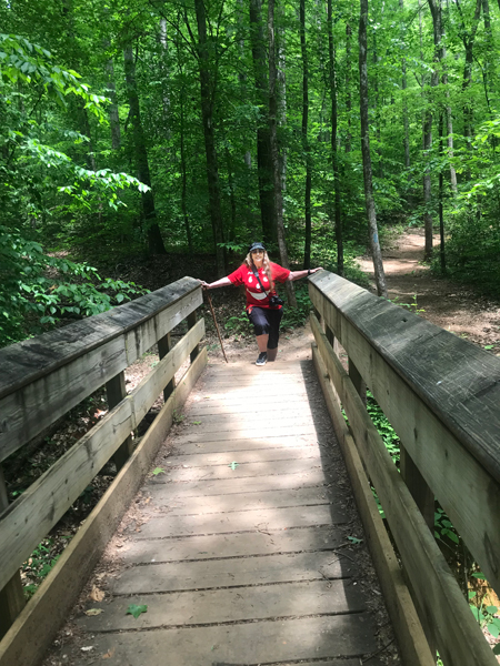 Karen Duquette on the bridge trail