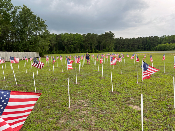 Karen Duquette in her U.S. Navy T-shirt in the Field of Flags