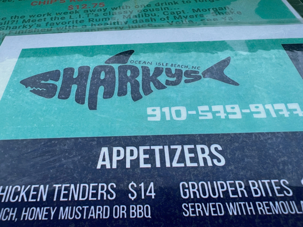 Sharky's Restaurant sign