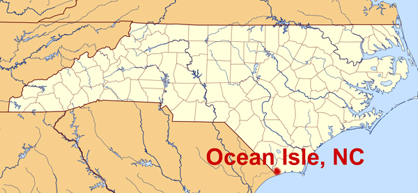 North Carolina map shwoing Ocean Isle NC