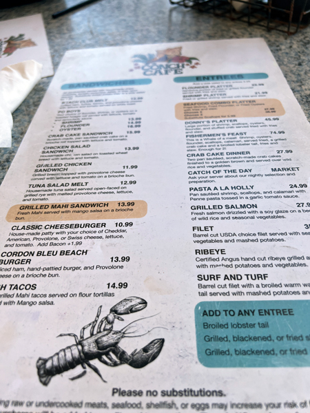 menu at Conch Cafe