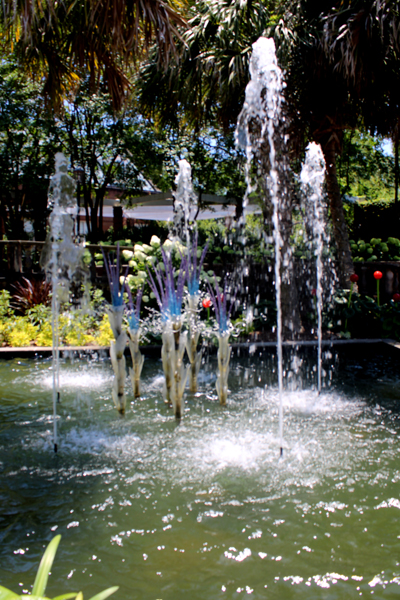 water fountain and Blown Glass Garden Art