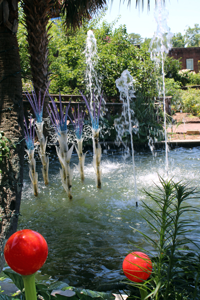 water fountain and Blown Glass Garden Art