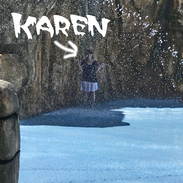 Karen Duquette under the waterfall
