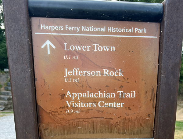 Harpers Ferry Natiional Historical Park Lower Town sign