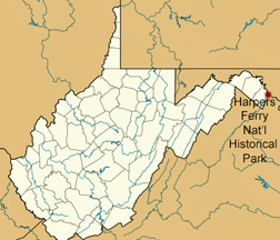 West Virginia map showing location of Harpers Ferry National Hisorical Park