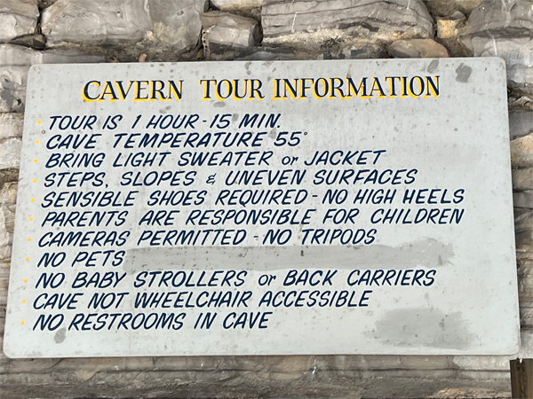 Cavern tour information sign