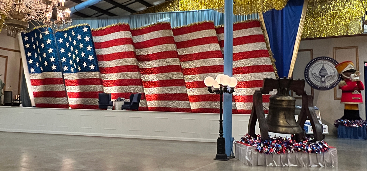USA flag float and the Liberty Bell
