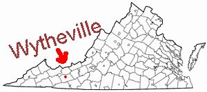map of Viriginia sshowing location of Wytheville