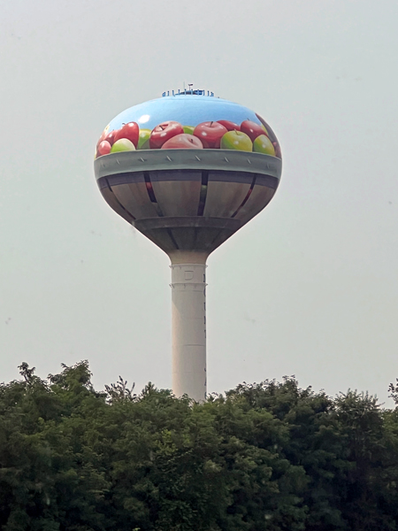 an apple water tower