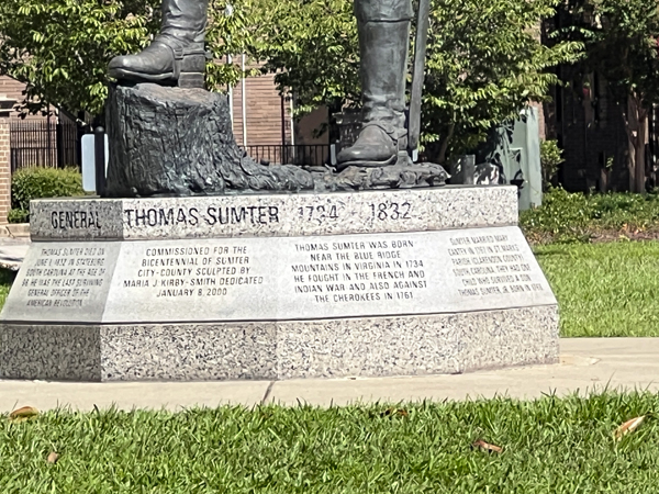 Thomas Sumter information below the statue
