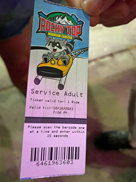 Rocky Top Mountain Coaster ticket stub