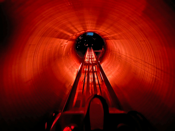 Going through the tunnel on the roller coaster