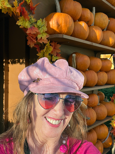Karen Duquette in the pumpkin house