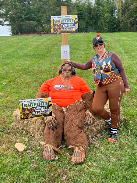 Karen Duquette and a Bigfoot Scarecrow