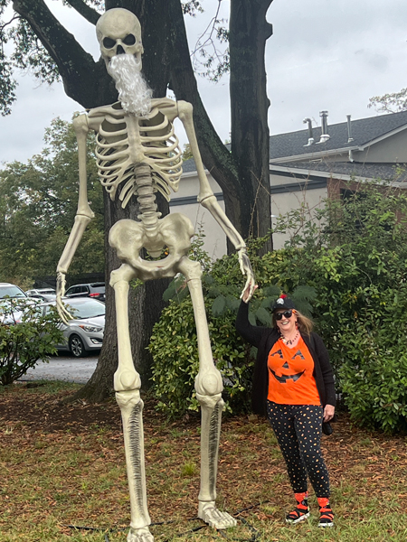 giant skeleton and Karen Duquette