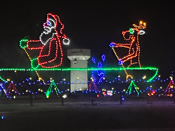 Santa Claus and a reindeer rowing a boat