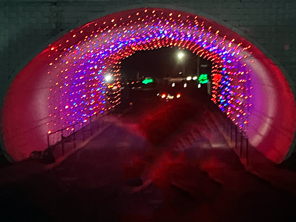 drive-through tunnel with changing lights
