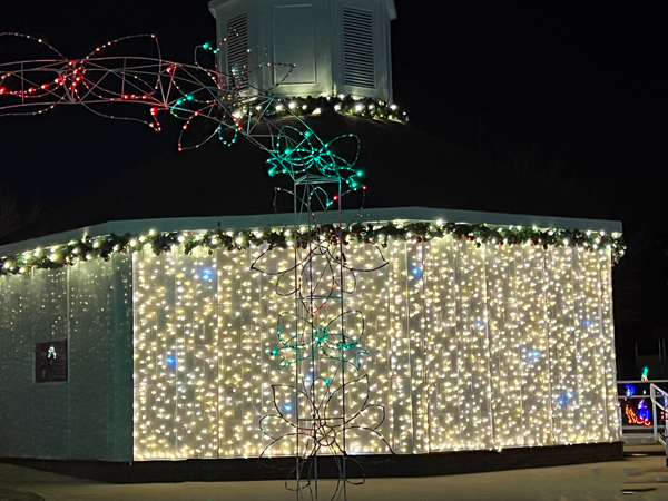 a building in lights