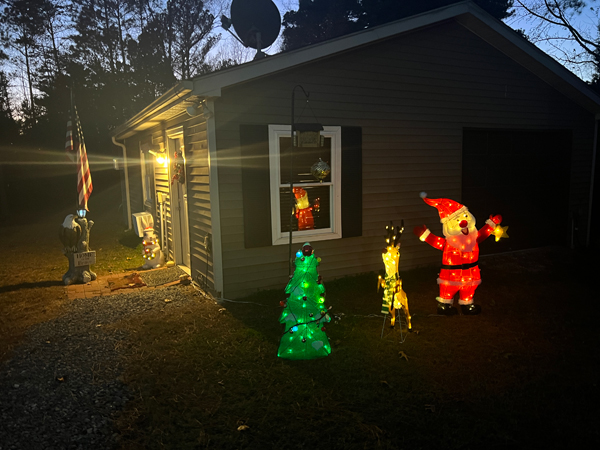 outside Christmas decor nighttime