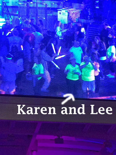 Karen and Lee on the Big Screen on Deck