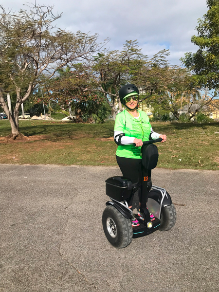 Karen Duquette on a Segway in the Bahamas