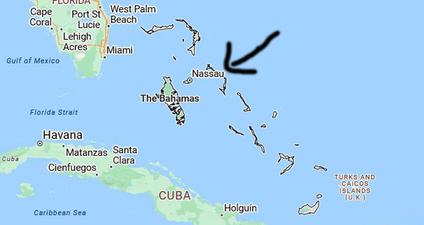 Bahamas map showing  Nassau location