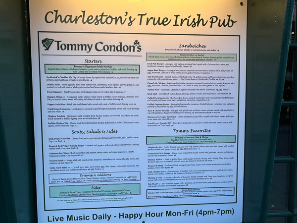 Tommy Condon's Irish Pub menu