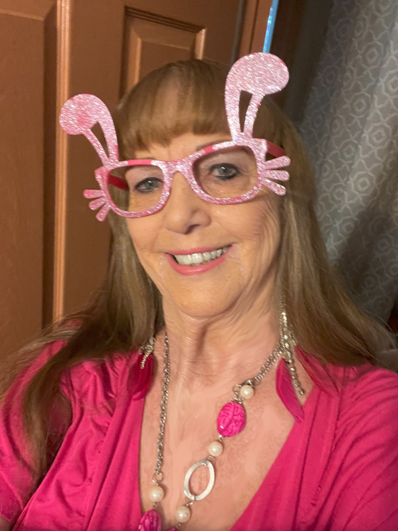 Karen Duquette in her Easter bunny glasses