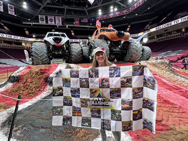 Karen Duquette and the Monster Jam banner flag