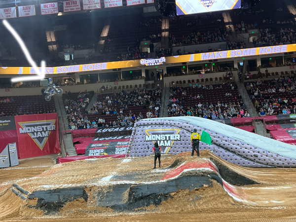 biker in the air at Monster Jam