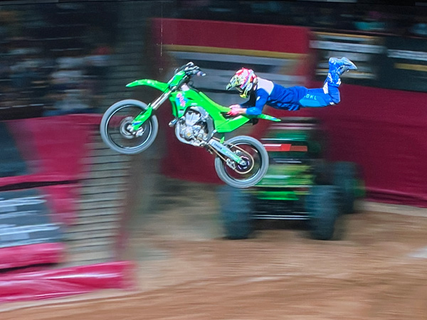 biker in the air at Monster Jam