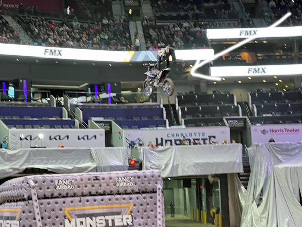 Monster Jam biker high in the air