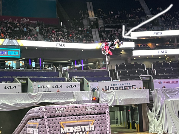 Monster Jam biker high in the air