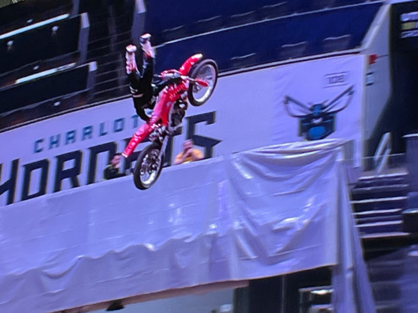 Monster Jam biker high in the air