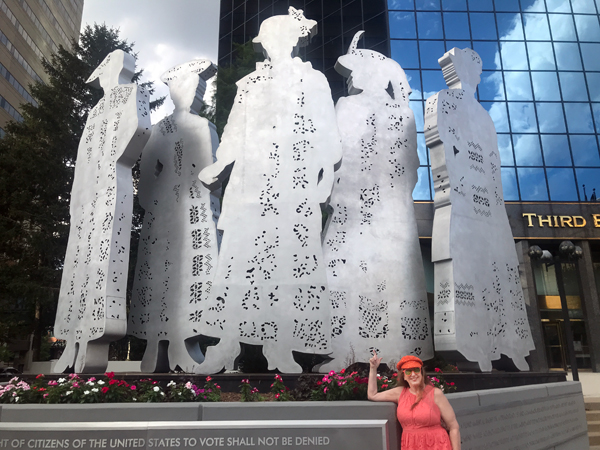 Karen Duquette at the Stand Monument in Raleigh NC