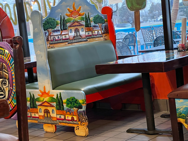 Mexican decor on the booths and tables