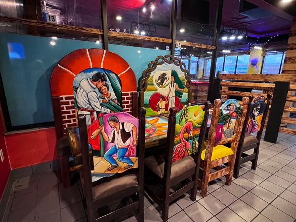 Mexican decor on the booths and tables