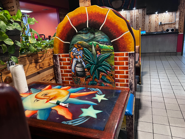 Mexican decor on the booths and tables