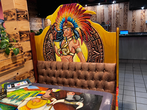 Mexican decor on the booths and tables